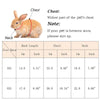 A diagram showing measurements for a pet's chest, neck, and back length in centimeters and inches for 3XS and XXS sizes.