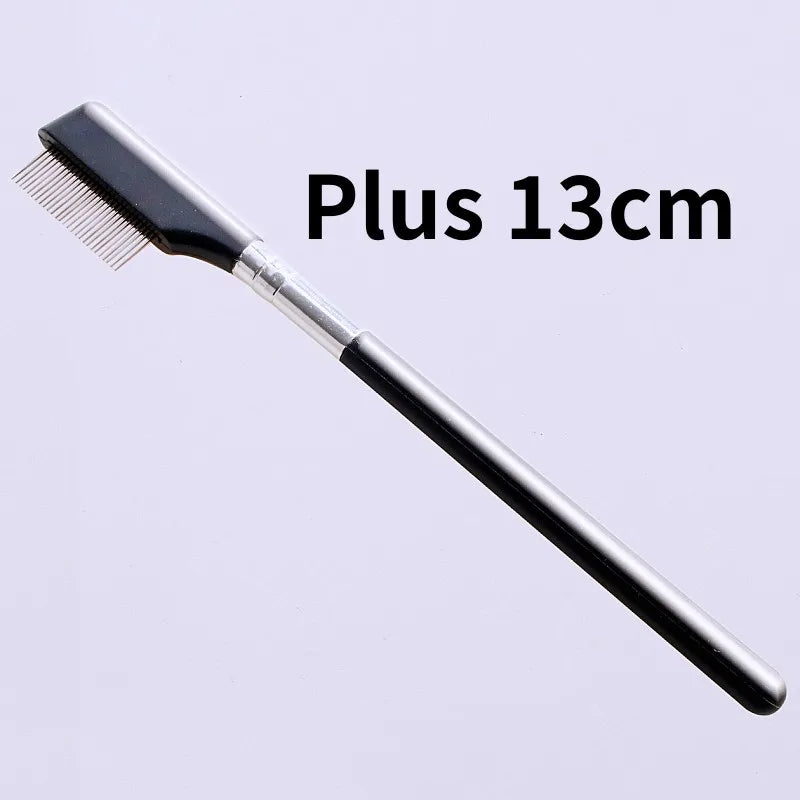 A black pet face comb with a silver handle, labeled as Plus 13cm.