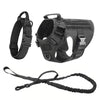 Black tactical dog harness featuring a collar and MOLLE pouches.