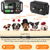 A black GPS wireless dog fence system with a charging port, contact points, and microphone, shown alongside various dogs.