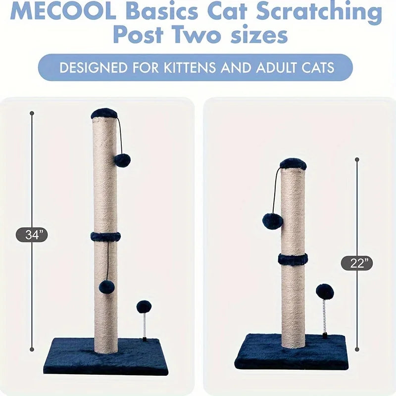 Zwei Größen von MECOOL Katzenkratzbäumen, eine 34 Zoll und eine 22 Zoll, aus Sisofaserseil.