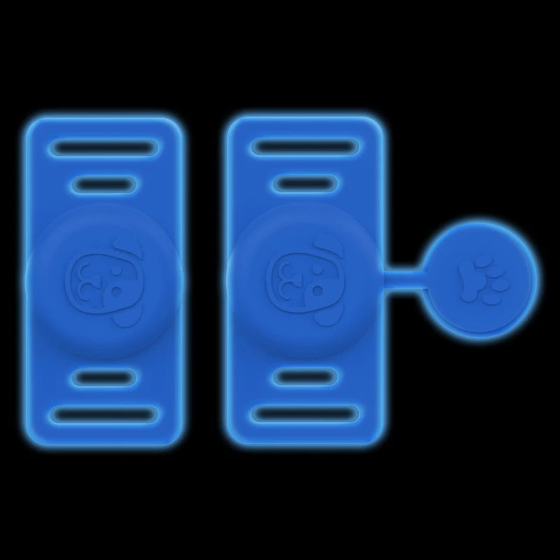 A pair of silicone airtag holders designed to attach to pet collars.