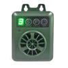A green electronic device with a digital display and a circular grille for an ultrasonic anti-barking dog repellent.