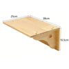 A wooden wall-mounted cat climbing shelf featuring a flat board, hammock, and scratching post.