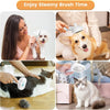 A collage showing a woman enjoying steam brush time with various pets including a dog and cats.