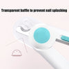 A close-up of a white pet nail clipper with a transparent baffle and a light feature.
