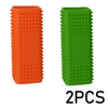 Two silicone pet hair removal brushes, one orange and one green.