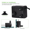 Black submersible water pump unit shown in horizontal and vertical installation orientations.