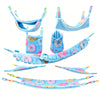 A set of blue and pink multi-functional pet hammocks and hideouts for small pets.