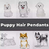 Un set de colgantes de pelo de cachorro de acrílico transparente con varias razas y perros de dibujos animados.