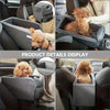 Display of a portable pet car seat and booster bed for dogs and cats in a car interior.