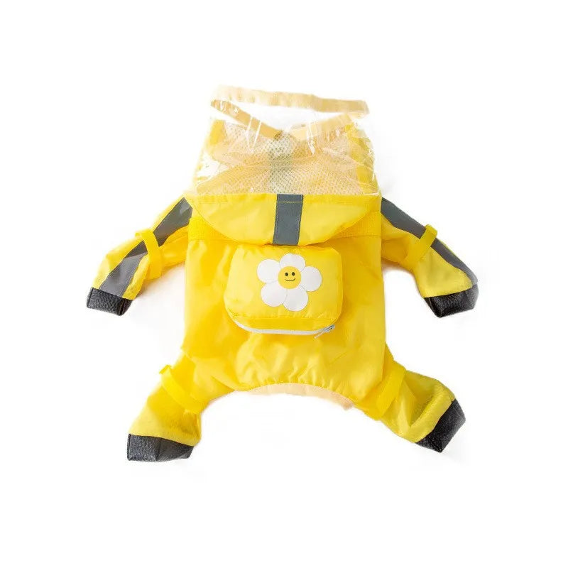 Perro cachorro amarillo impermeable para lluvia, protección de cuerpo completo