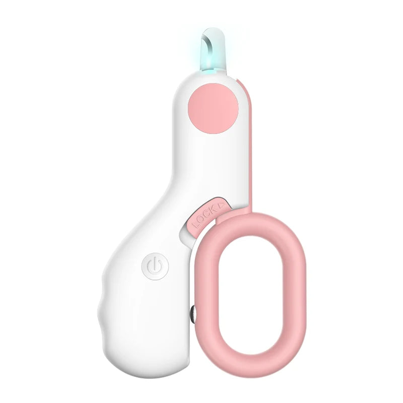 Cortacutículas para mascotas blanco con mango rosa y punta azul claro