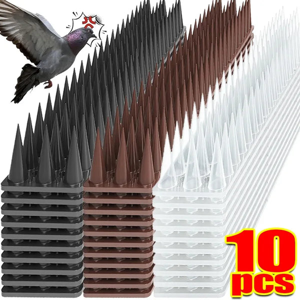 Un juego de 10 púas flexibles para repeler aves y plagas en exteriores en negro, marrón y blanco.