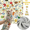 A cat is wearing a colorful self-adhesive pet swaddle designed for nail clipping and restraint.
