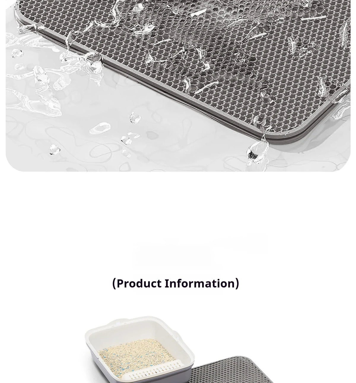 A close-up of a large honeycomb cat litter mat being rinsed with water.