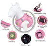 A pink mesh dog harness for a small pet, showing features like soft binding, double traction D-ring, and adjustable buckle.