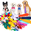 A collection of colorful adjustable pet bow ties for dogs and cats, including red, yellow, purple, blue, and orange.
