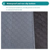Close-up view of a gray waterproof and non-slip mat material next to a dark fabric.