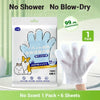 A pack of disposable pet grooming gloves and tissue bath set with a white glove displayed next to the packaging.