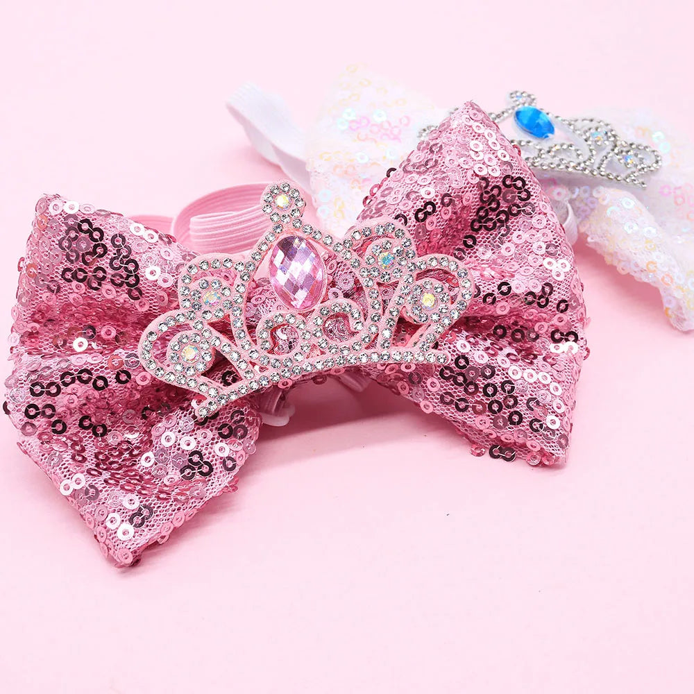 Pink glitzernde Prinzessinnen-Haarbändel für Hunde mit silbernen und blauen Akzenten