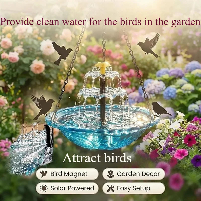 Außen-Sollbirdbeckenbrunnen mit mehrstufigem Wasserfeature, das Vögel in einem Garten anzieht.