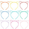 A collection of nine cat ear headbands in various colors including orange, yellow, pink, and blue.