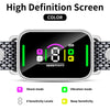 A digital dog bark collar screen displaying sensitivity levels and modes like shock vibration and beep.