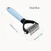 Small blue stainless steel pet grooming comb with a light blue handle