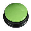 A round, lime green talking pet training button with a black casing.