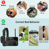 A portable pet training collar is shown with various behaviors like barking, chasing, and biting contrasted with correct beha