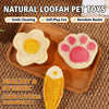 Natural loofah pet toys including a paw shape and a fish shape made from natural loofah for cat play