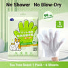 A pack of disposable pet grooming gloves and tissue bath set with a tea tree scent shown next to a white glove.