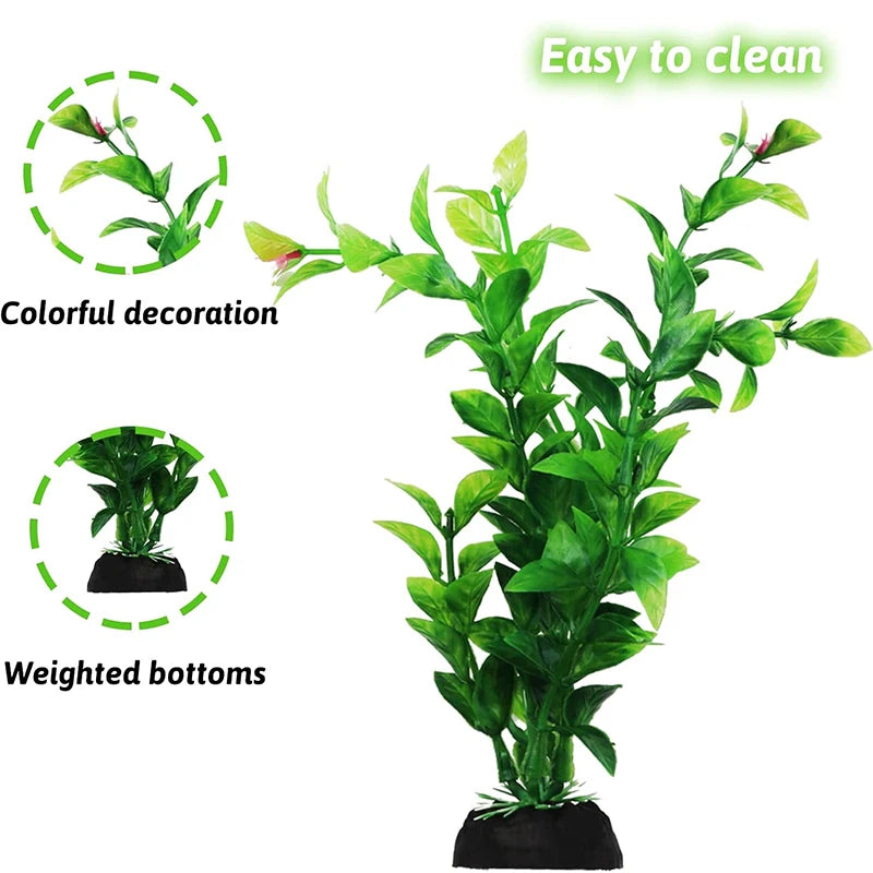Artificial aquarium plants featuring colorful green plastic water grass for fish tanks with weighted bottoms