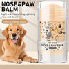 A glass jar of Pet Stick Nose & Paw Balm for cats and dogs next to a golden retriever.