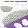 Close-up view of a round needle tip grooming comb with silver teeth on a purple background.