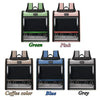 A collection of ventilated bird travel backpacks in green, pink, coffee color, blue, and grey.