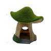 A miniature resin aquarium house decor featuring a green, leafy hiding shelter for small fish and shrimp.
