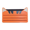 Orange and white reusable cat food pouch scraper with black teeth