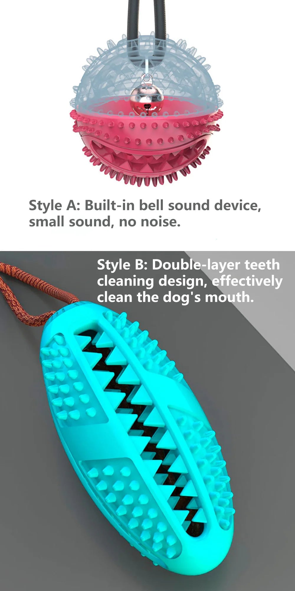A bright blue suction cup dog ball with a double-layer teeth cleaning design for dental care.