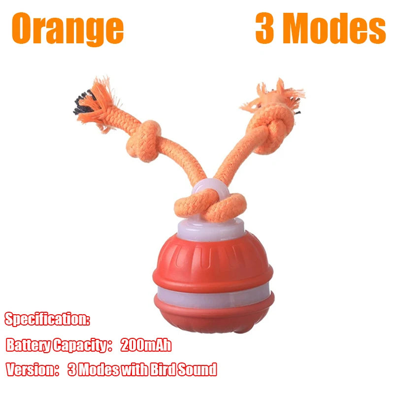 Oranges interaktives rollendes Hundespiel mit Seil und Batterie