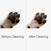 Comparison of a dog's paw before and after cleaning with a silicone pet paw cleaner.