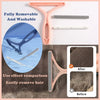 A silicone double-sided pet hair and lint remover tool with removable plates shown for comparison.
