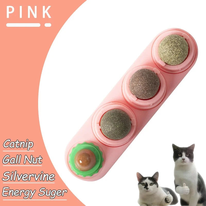 Pink catnip balls with silvervine energy sugar for dental health and play