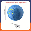 Blauer interaktiver Hundeball mit gelber Leuchte neben dem Ladekabel.
