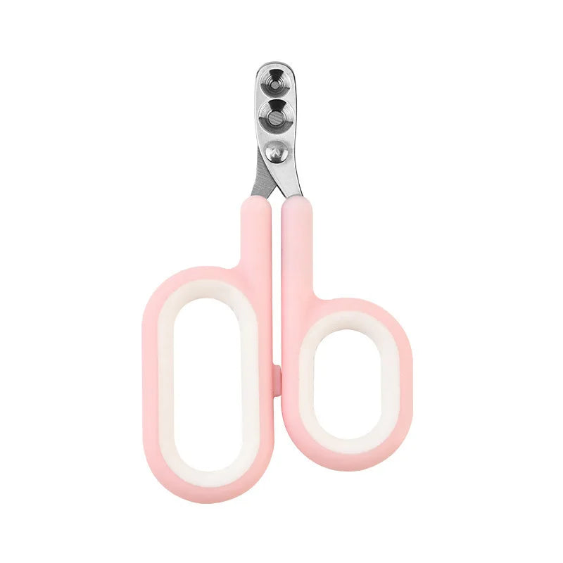 Stainless steel nail clippers with pink handles for dog and cat grooming