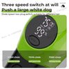 A green pet hair clipper with a digital speed switch showing modes like Normal, High-speed, and Strong Mode.