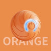 Orbförmiges, orangefarbenes Spielzeug mit konzentrischen Rillen und einem leuchtenden Machtsymbol auf der Oberfläche.