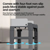 A gray collapsible elevated dog feeder with double stainless steel bowls shown on a surface.