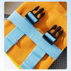 Chaleco salvavidas para mascotas duradero con correa azul claro y clips negros.